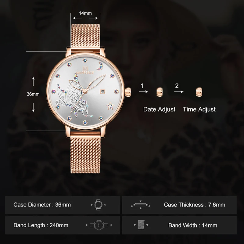 Роскошный бренд NAVIFORCE, женские часы, водонепроницаемые, модные, креативные, Бабочка, дизайн, женский браслет, наручные часы, Relogio Mujer