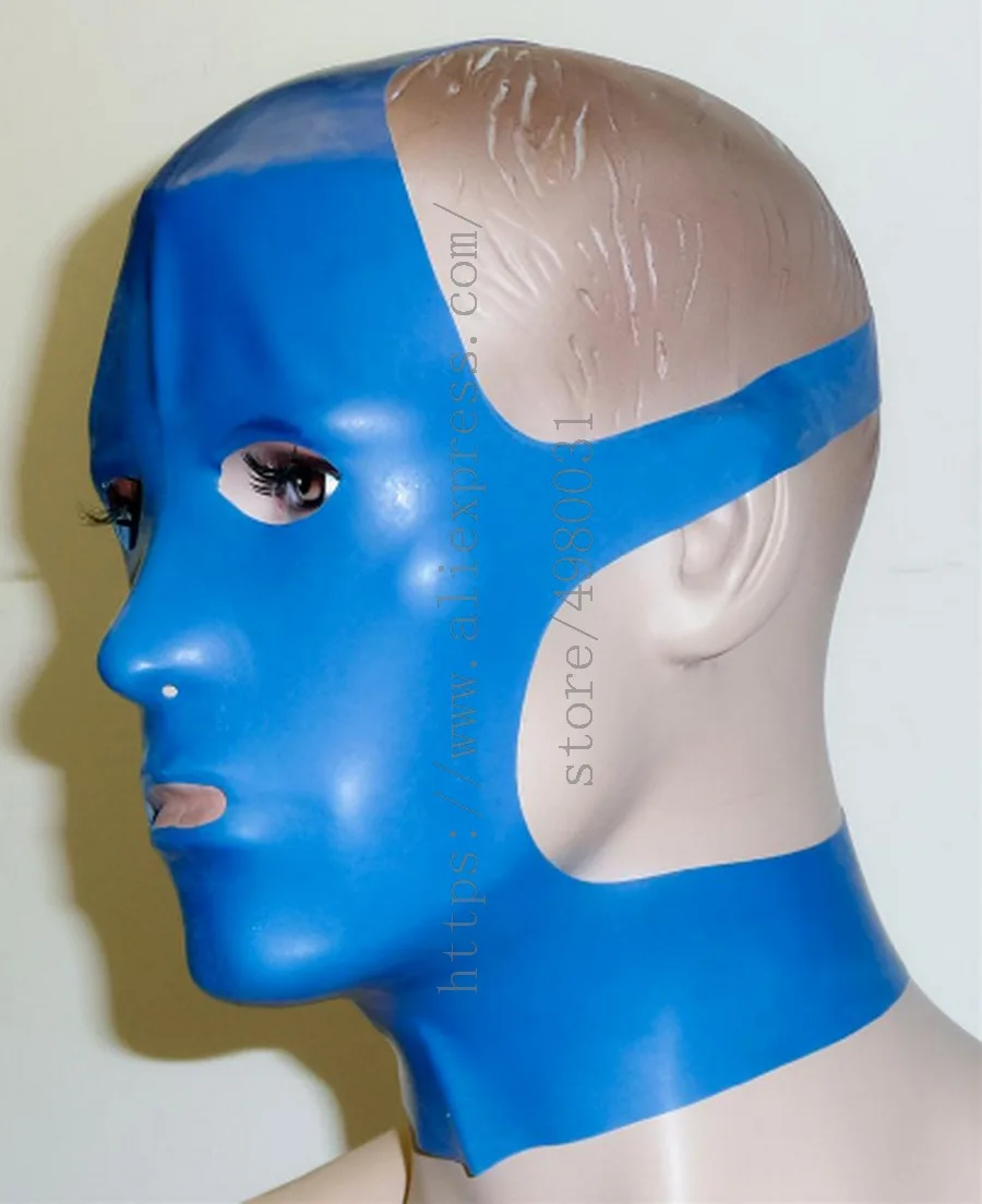 Adult's blue Fetish latex catsuit hood(open eyes & nostrils mouth) what is made of 0.4mm thickness natural materials |