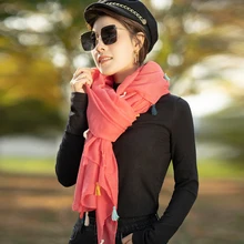 С бахромой розовый Барри пряжа осень зима Женская мода леди повседневные теплые аксессуары длинная шаль одеяло шарф