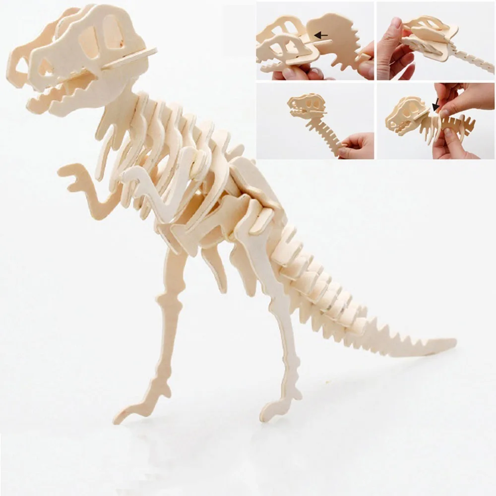 Забавные игрушки-головоломки 3D DIY Имитация Динозавра Скелет деревянная развивающая игрушка для раннего обучения игрушки для детского творчества подарок