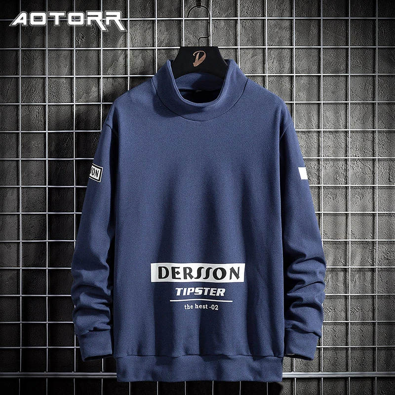 En la primavera de 2021 la nueva letra de Color sólido de cuello alto suéter para hombre tendencia jersey de personalidad camisa de bajo estrecho casuales de los hombres Top caliente