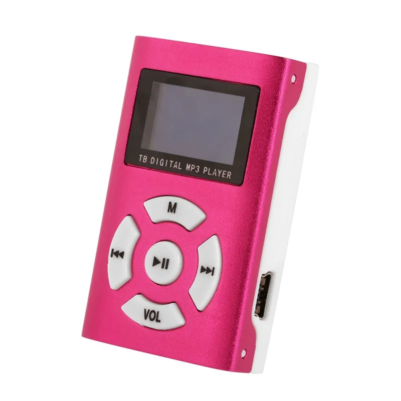Портативный USB мини MP3 плеер с ЖК-экраном, поддержка Micro SD TF карт, стильный дизайн, спортивный mp3 плеер с белой гарнитурой YH2 - Цвет: Розовый