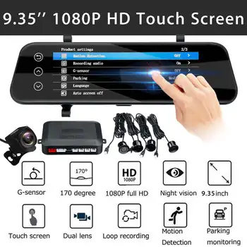 

Stream Rearview Mirror Car DVR Dash Camera Cam Dual Car Camera 4 Car Reverse Radar Parking Sensor Touch Screen Drive Recorder