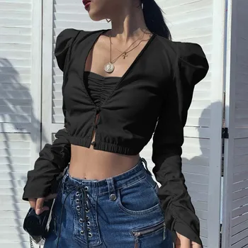 

Women T-Shirt 2PCS Spring Summer Fashion Vintage Gothic Black Sexy Tops Casual Girl Short Tshirt Crop Streetwear Long Sleeve