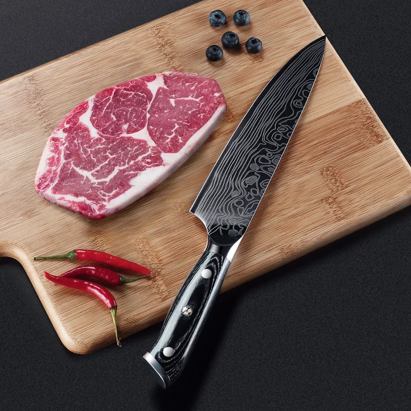 Немецкие 4116 Molybd Enum ванадиевые SteeKitchen поварские ножи 8 дюймов из японской нержавеющей стали дамасский лазерный узор для нарезки сантоку