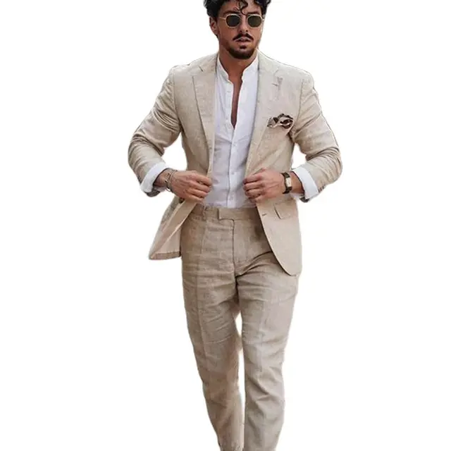 Summer Beach Business Linen Men Suits 