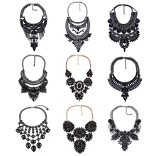 Ожерелье макси из сплава с черными камнями, женское богемное Ретро массивное большое колье, многослойное ожерелье с подвесками, женское модное ювелирное изделие