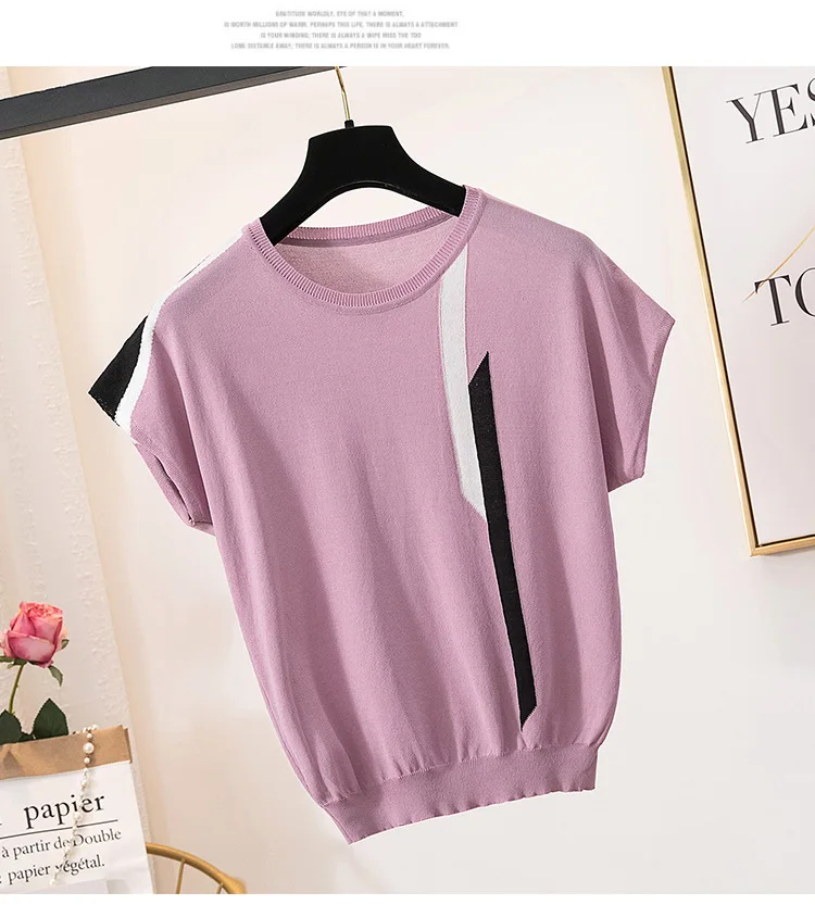 Large Size Dress Korean-style Half Sleeve Irregular Pattern Crew Neck Viscose Sweater Fat Mm Loose-Fit T-shirt