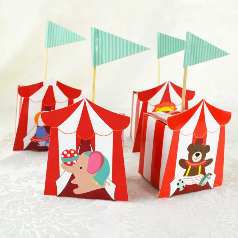 10 шт. бумажная коробка для конфет с изображением животных дня рождения вечеринки