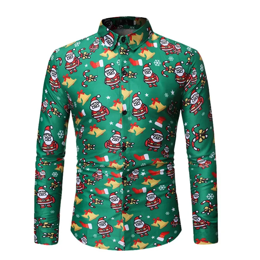 Camisa Masculina Manga Longa Camisa Masculina Рождественская рубашка блуза мужская повседневная тема рубашка на пуговицах Топ Блузки