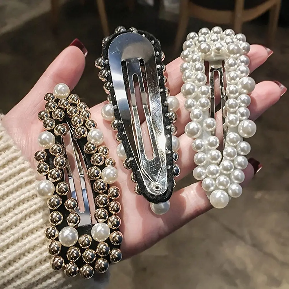 

1 Pcs Simple Imitation Pearl Hair Clip Hollow Handmade Duckbill Barrette Water Drop Hairpin for Women Vintage Fashion Headwear