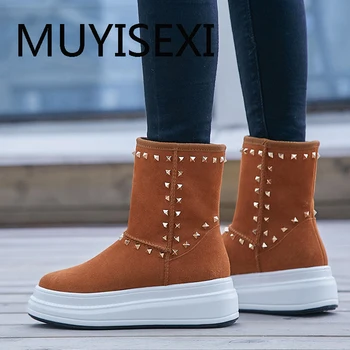 

Cow suede leather snow boots sweet lady gorgeous cold protection waterproof design keep warm mid-calf boots MEIH02 MUYISEXI