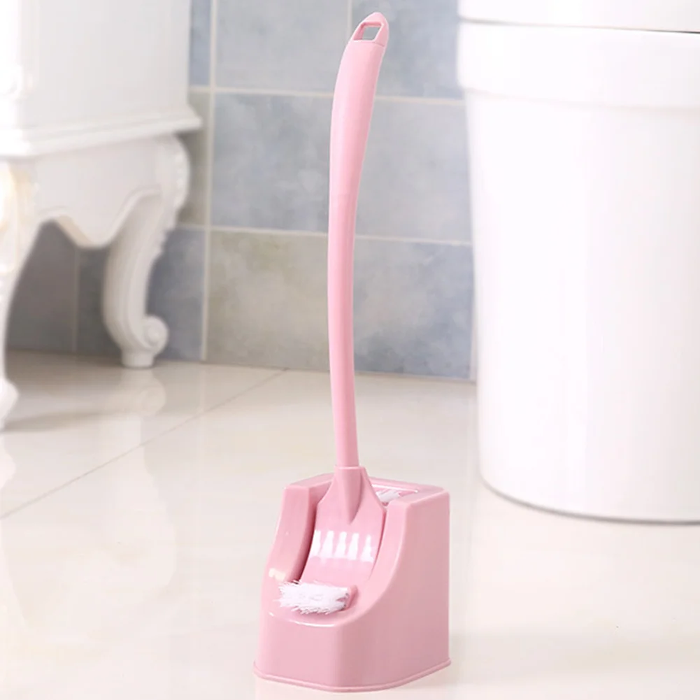 Розовый Corner Double Sided With Base Cleaning Brush PP Scrub Long Handle Toilet Portable Bathroom Bent - Цвет: Розовый