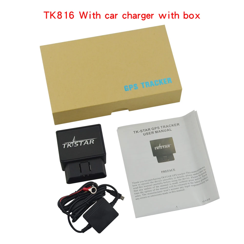 With box(car charger Высокое качество Смарт OBD отслеживающее устройство TK816 Автомобильный gps GSM GPRS трекер встряхивание сигнализации локатор отслеживания в реальном времени сигнализация встряхивания - Цвет: With box(car charger