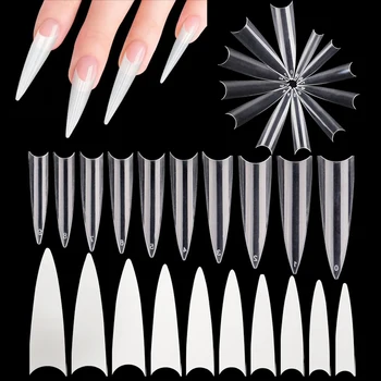 

500Pc Nails False Tips 0-9 Size 2.9-4.2cm Long-French Fake Nail False Pointy Spike Acrylic UV Gel Sharp False Nails Tips TD042