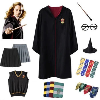 

Gryffindor Robe Hermione Granger Cosplay Costume Halloween Wizard with Tie Scarf Ravenclaw Hufflepuff Slytherin Potter Cape