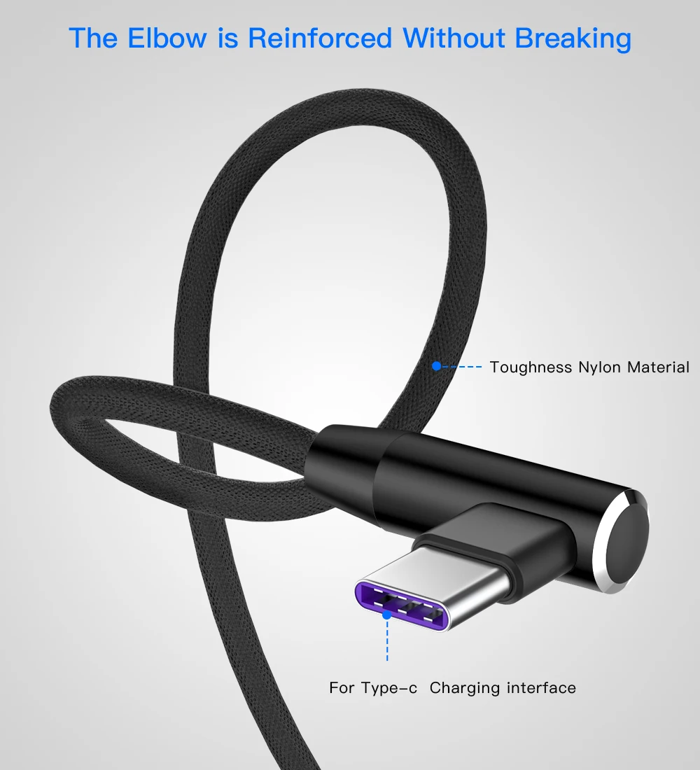 90 градусов usb type C кабель для передачи данных 5A USB-C кабель type-C супер провод для быстрой зарядки type-C кабель для huawei P10 P20 Pro mate 9 10 Pro