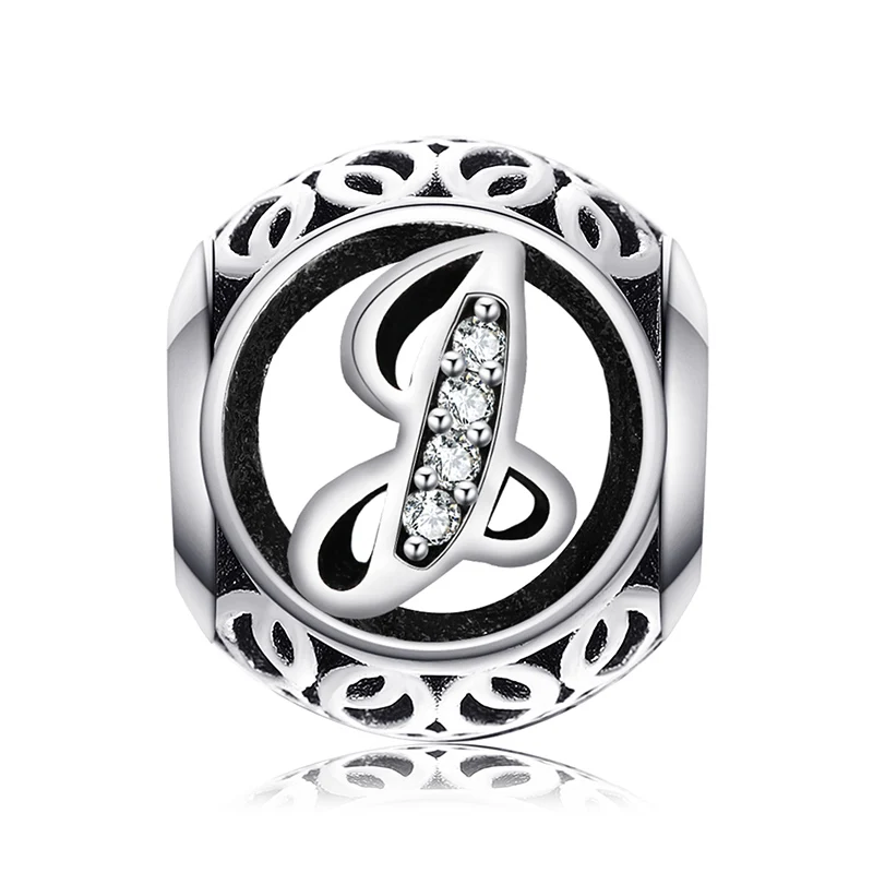J JewelryPalace Винтаж письмо A-R кубического циркония Aucthentic стерлингового серебра 925 Шарм браслет DIY ювелирных подарки для нее - Окраска металла: J