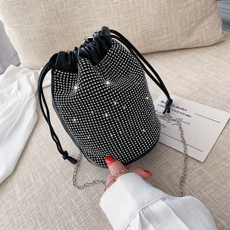 

2019 New Style Fashion And Personality Diamond Set Western Style Versatile Shoulder Mini Bucket Bag Korean-style INS Chain Obliq