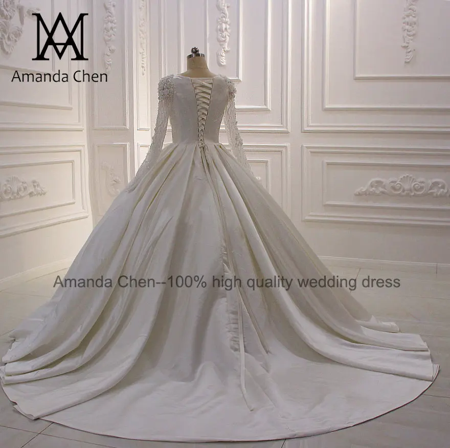 Robe mariee Кристалл Атласное мусульманское с длинным рукавом свадебное платье