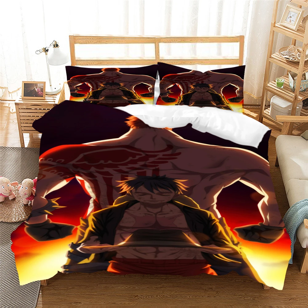 

One Piece Anime Bedding Luffy Character Collection Bed Linen Set Full Queen King Boys Girl Soft Quilt Cover Pillowcase 2/3 Piece