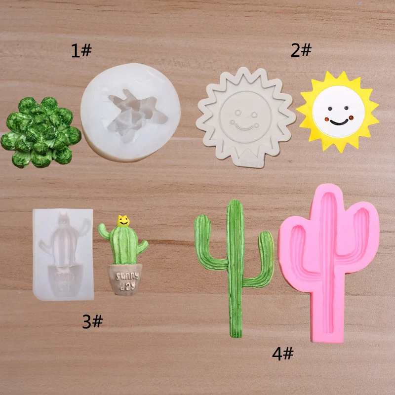 

4 types of succulents sun Fairy stick silicone mold Fondant Cake Chocolate Fudge Mold DIY cake car decoration mold