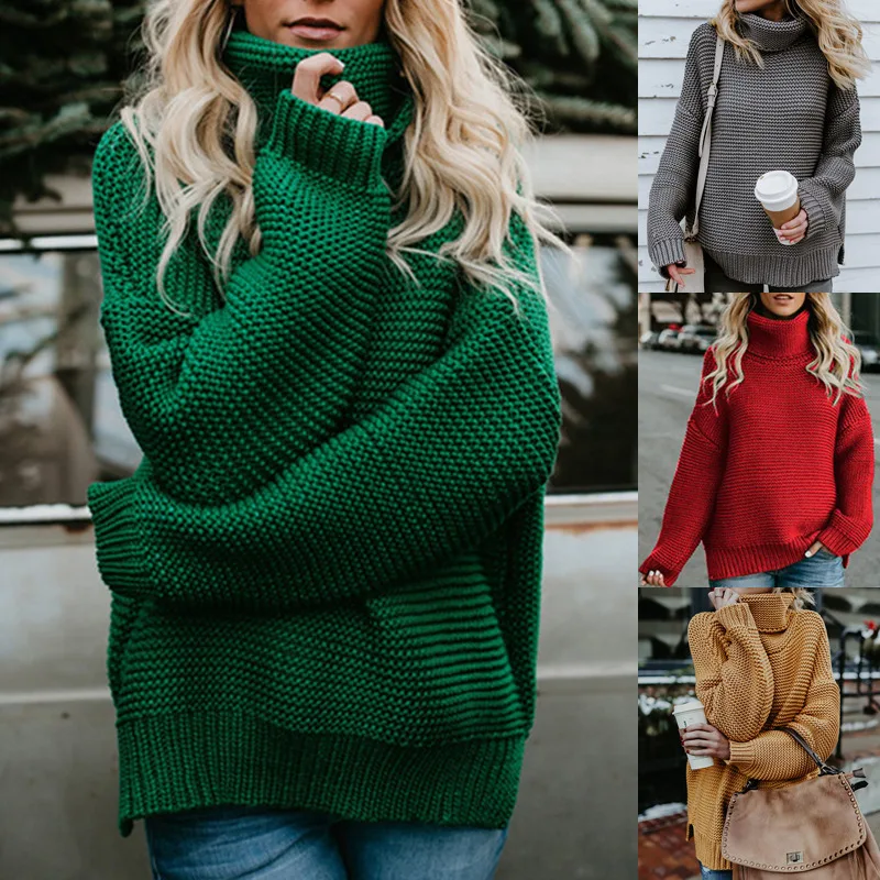 

New Elegant Turtleneck Thick Women Sweater Winter Striped Jumpers Female Brief Loose Knit Pullovers 2020 Warm Sweater Tops