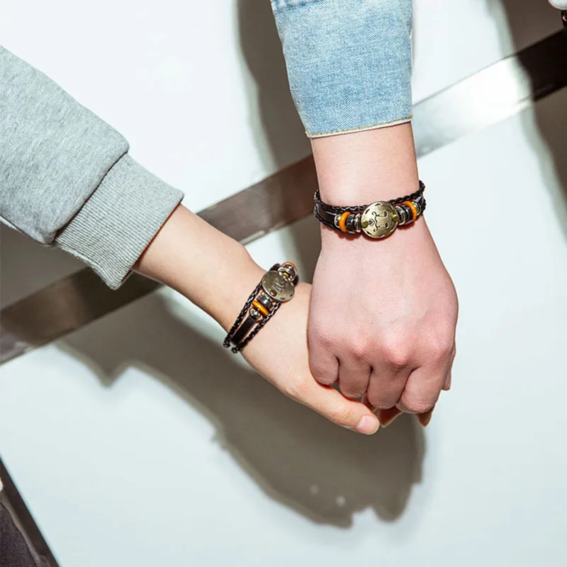 Кожаный браслет с 12 созвездиями мужская мода персональный корейский стиль Ретро