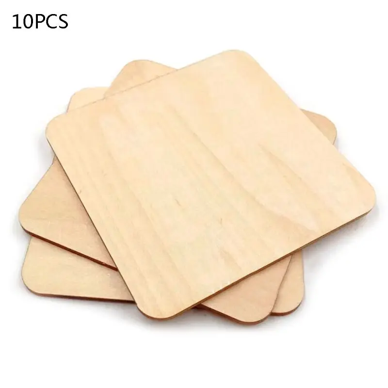 10pcs Wood Square Plaque Unfinished Wooden Cutout Shapes Crafts DIY Projects 