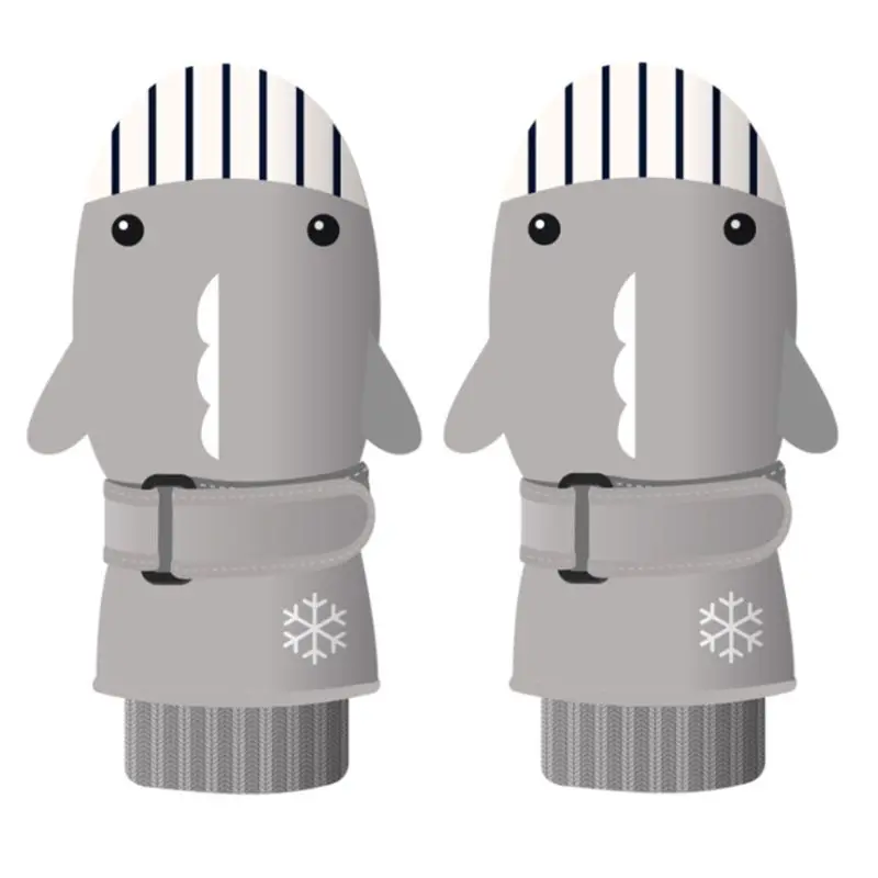 07 Детские водонепроницаемые лыжные перчатки для мальчиков и девочек, милые зимние противоскользящие варежки с рисунком пингвина, акулы, контрастных цветов - Цвет: 07