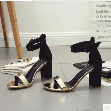 

[Long] Western Style Simple Suede Peep-Toe A- line round-Toe Chunky High Heel Rome Sandals