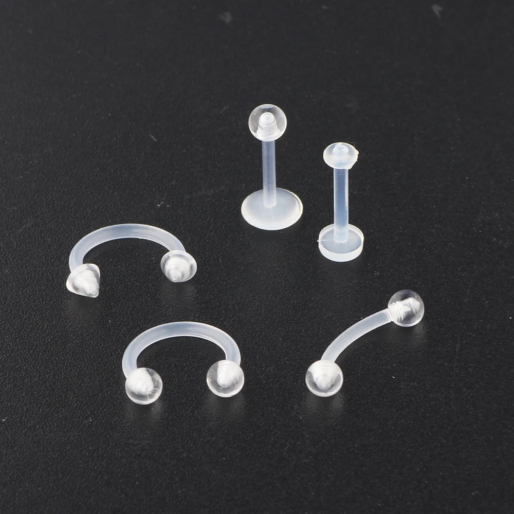 Wholesales 100pcs Piercing Tongue Barbell Ladies Simple Nose Ring Retainer Stud Clear Transparent For Women Body Jewelry Bioflex