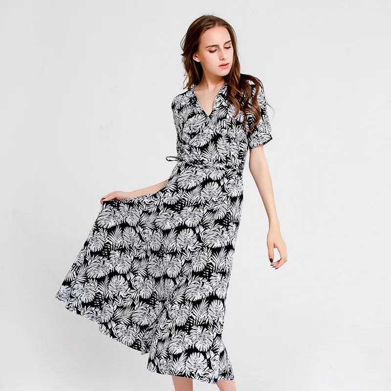 

Summer Bohemian Women Dress Printed Sexy Autumn Beachwear Maxi Dresses Female Evening Party Black Dress