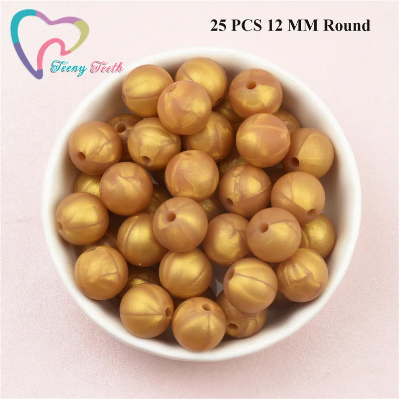 25 PCS 12 MM Round 10 шт металлический темная Золотая 9-15 мм Прорезывание Зубов, ювелирные изделия, силиконовые круглые свободные жевательные, бусины Цепочки и ожерелья 14-17 мм шестигранный жевательные бусины - Цвет: 25 PCS 12 MM Round