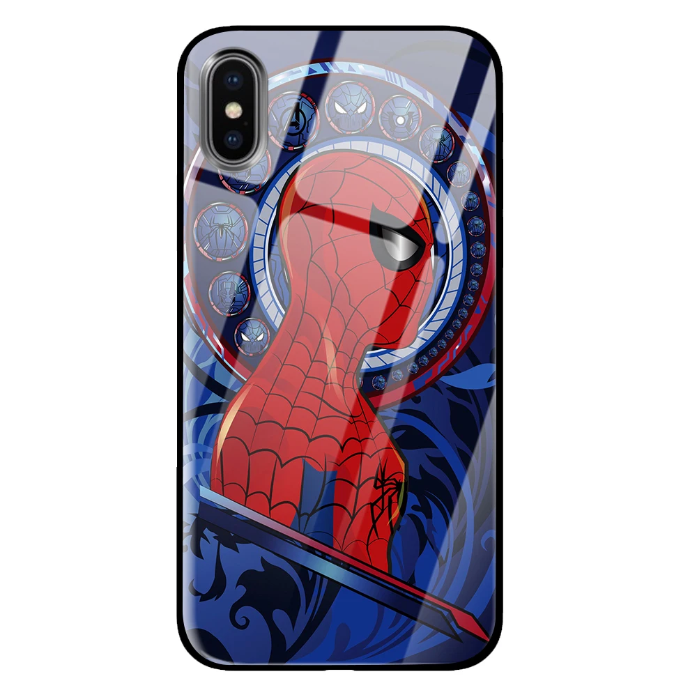 Роскошный чехол spiderman из закаленного стекла для iPhone 5 5S 6 6s 7 8 Plus X XS XR 11 Pro Max - Цвет: 8