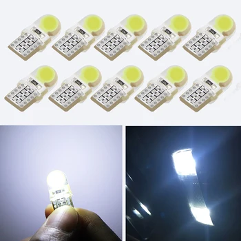 

10pcs T10 W5W Silicone Case COB LED Car Parking Light 501 WY5W Silica Gel LED Wedge Interior Dome Lamp Auto Turn Side Bulbs 12V