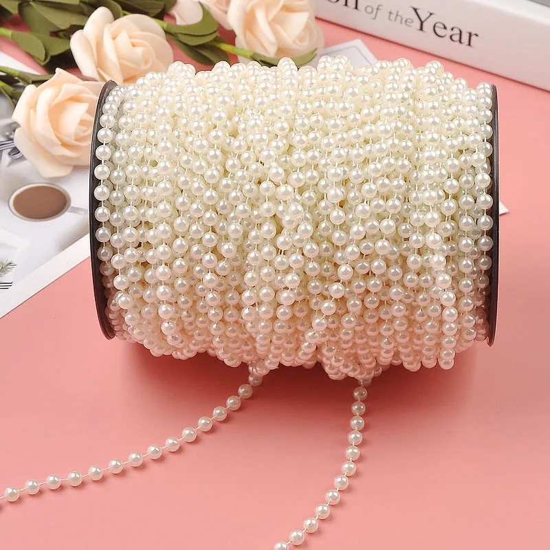 Craft Square Imitation Pearl Beads Cotton Line Chain 5m 3mm-8mm For DIY Party Decoration