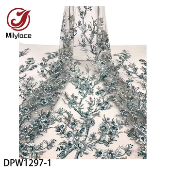 

New African Sequins Lace Fabric High Quality French Nigerian Flower Lace Embroidered Fabric for Women Wedding Party DPW1297