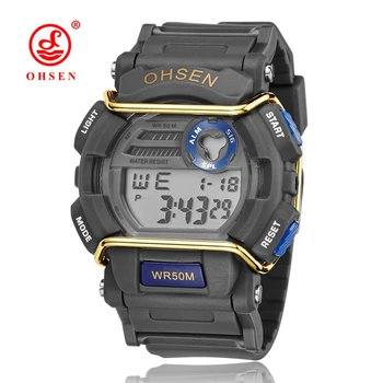 

OHSEN Electronic Digital Men's Watch Stopwatch Fashion Blue silicone Sport Man Watch Led Waterproof male clocks montre homme