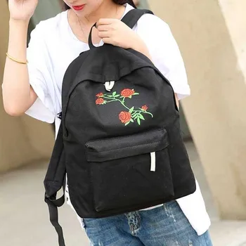 

Hot Women Girls Embroidery Rose School Bags Travel Backpack Bag Shoulder Bag Teenagers School bags Girls School Backpack
