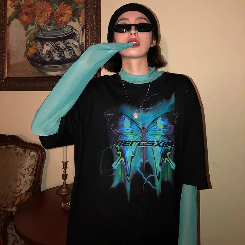 Style Harajuku Butterfly print T Shirt Aesthetic Gothic women T-Shirt Cotton Short Sleeve O-Neck Tops Tee Shirts Fashion 2020