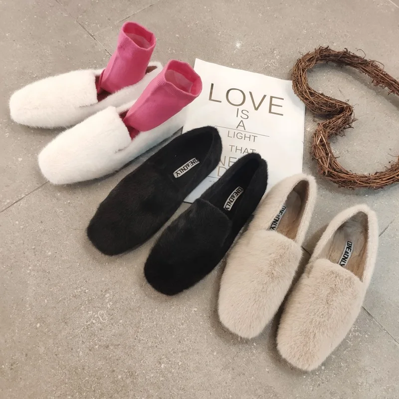 

Shallow Mouth Slip On Shoes For Women Female Footwear Loafers With Fur Casual Sneaker Women's Moccasins Modis Square Toe
