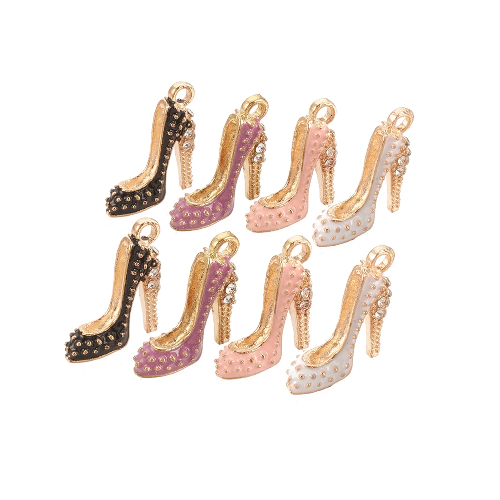 

10Pcs Alloy Enamel High-heeled Shoes Charms Pendants With Rhinestone for Earrings Necklace Keychain Jewelry Making Accessories