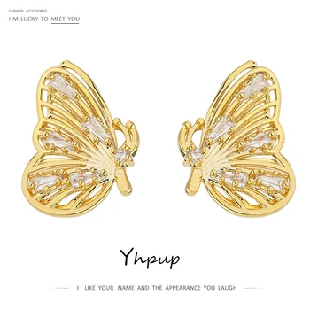 

Yhpup Exquisite Butterfly Stud Earrings Delicate Shiny Cubic Zirconia Earrings Elegant Gold Metal kolczyki Jewelry Gift 2020