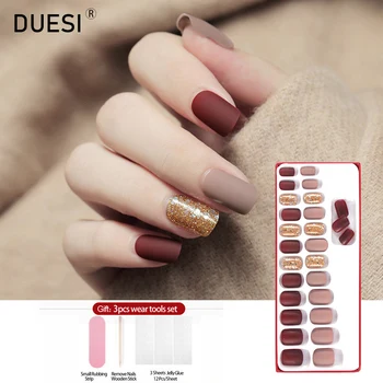 

DUESI 24/30Pcs/Set Reusable False Nails DIY At Home Design Art Tips Full Cover Matte Rhinestone Press On Fake Nails With Glue