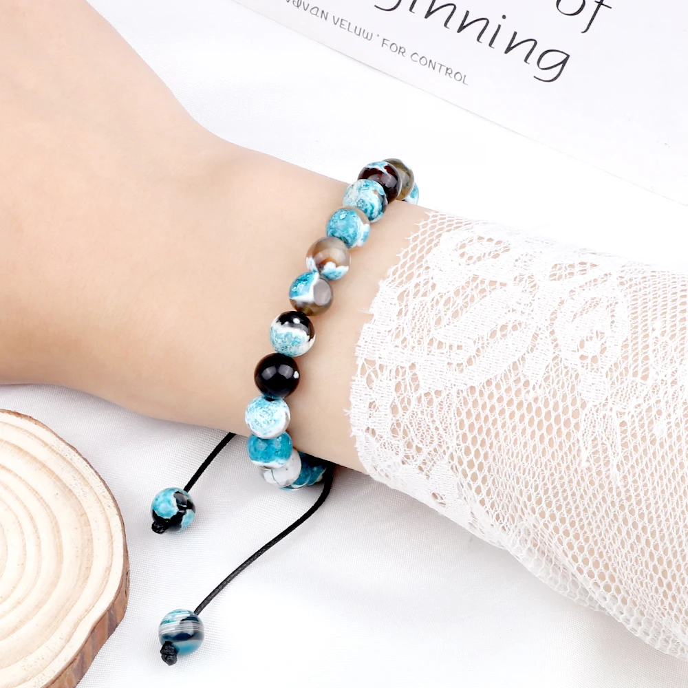 8mm Men Women Fire Agates Onyx Beads Bracelet Bangles Healing Natural Stone Chakra Prayer Charm Buddha Adjustable Jewelry Gifts - Image 6