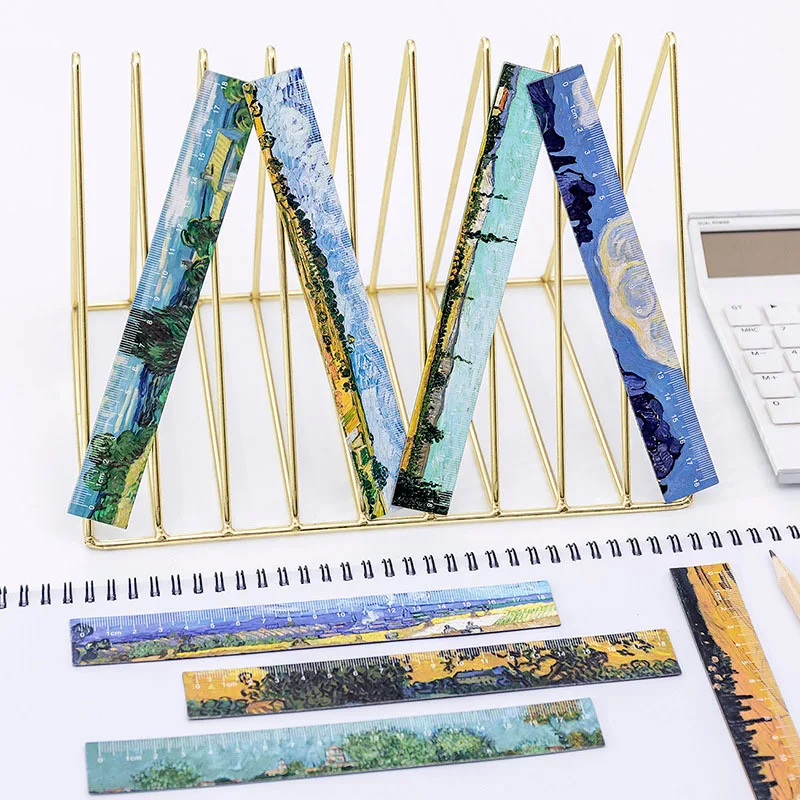 1PC Literary Van Gogh Straight Rulers Retro Painting For Childrens Girls Gitt School Office Supplies Measure Stationery |