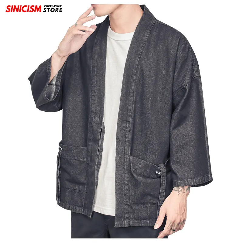 Sinicism Store мужские джинсовые куртки в китайском стиле с открытым стежком, пальто, Мужская свободная однотонная осенняя одежда, мужская Свободная джинсовая куртка 5XL
