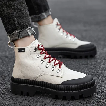 

M- Autumn and winter high-top canvas shoes men's Martin boots British wind wild tooling boots thick bottom increased men's shoes