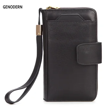

GENODERN New Arrival Men Clutch Wallet with Card Holder Cell Phone Holder Vintage Men Wallet Clutch Bags